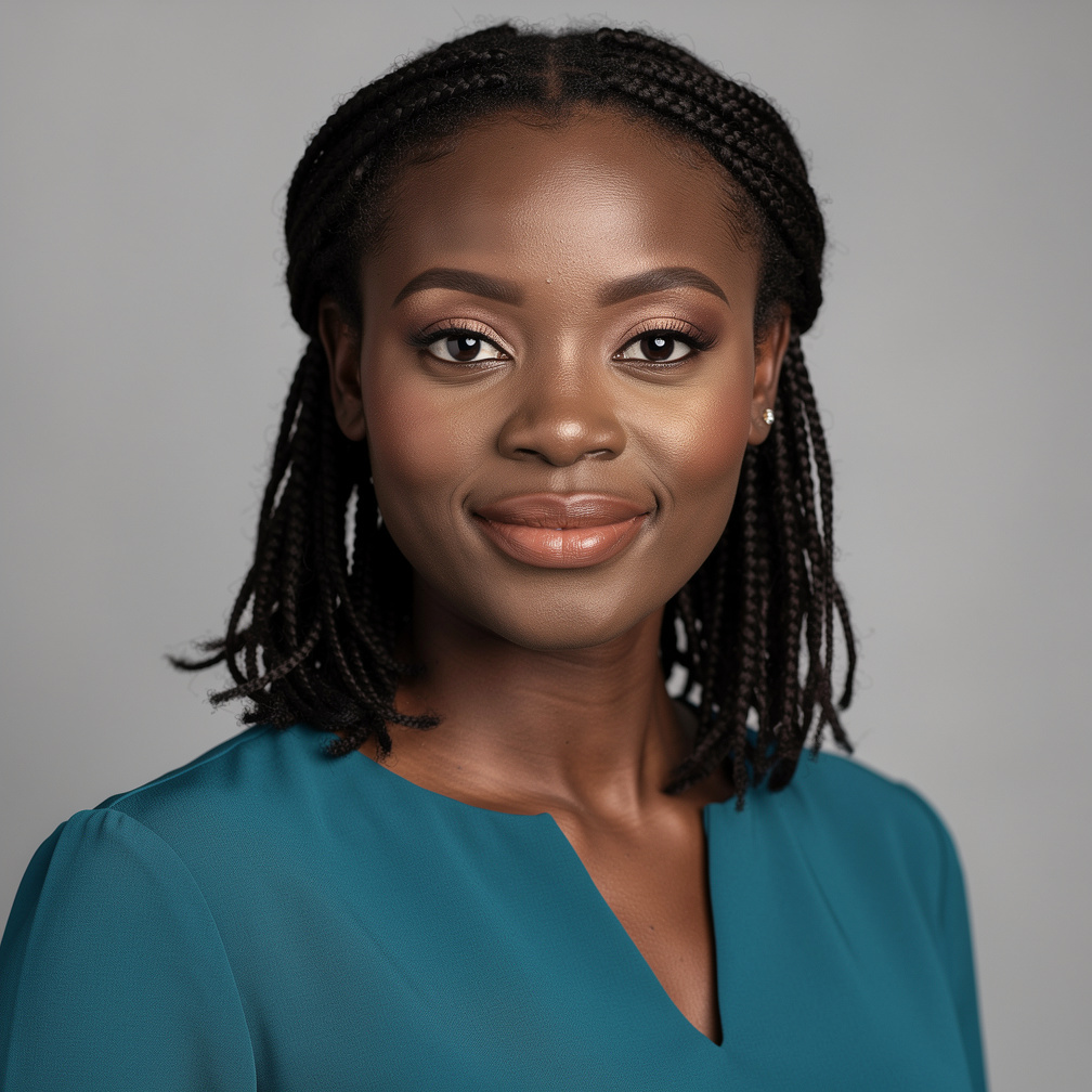 Studio portrait of a Black woman with braided hair